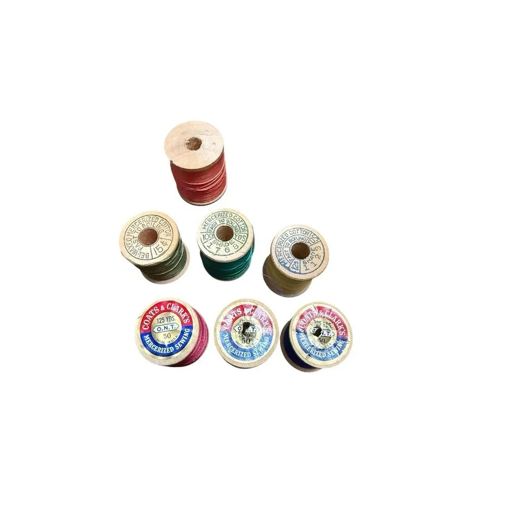 Vintage Wooden Thread Spools Lot 7 Coats Clark Belding Corticelli Sewing Thread